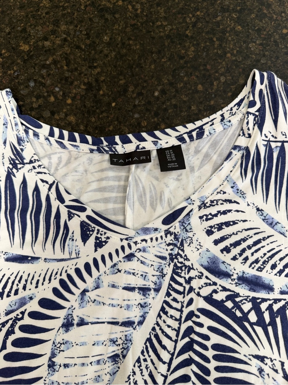 Tahari Blue White Palm Leaf Print V-Neck Stretch Women PLUS 1X Midi Summer Dress - Picture 4 of 10